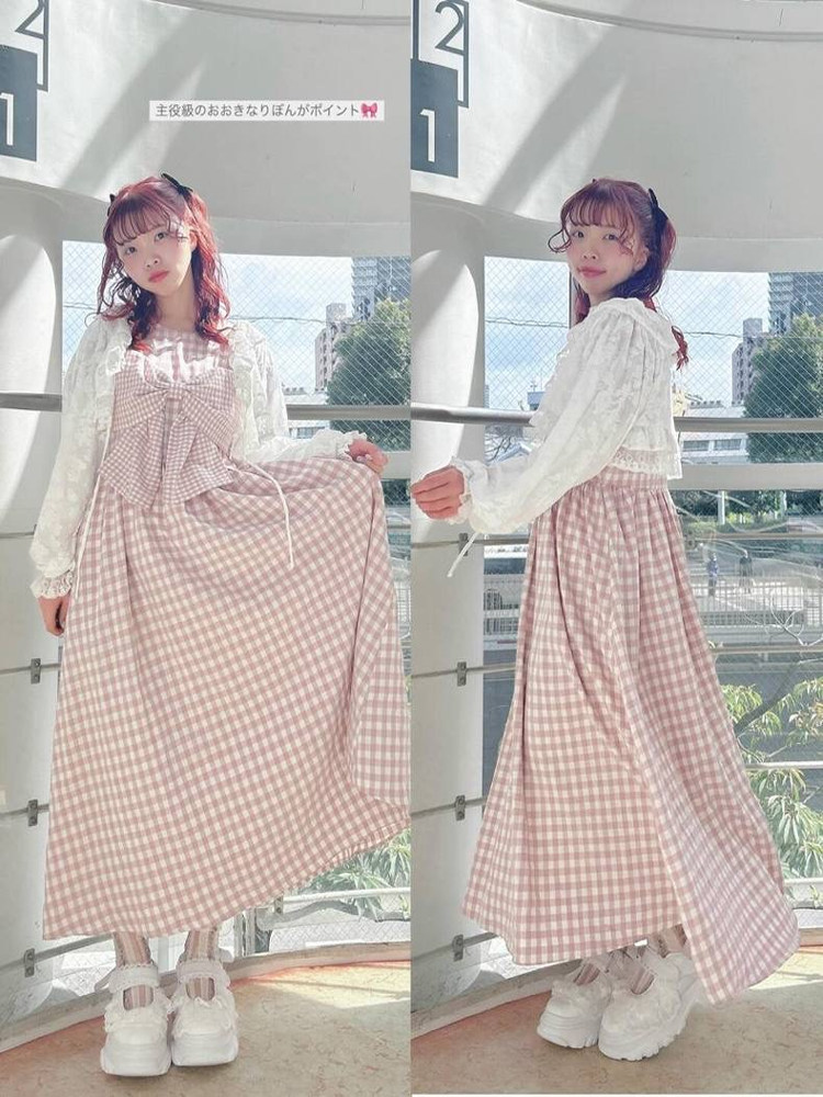 달콤한 나비 매듭 체크무늬 드레스 신상품 일본 스타일  - Anime Merchandise In Japanese 리뷰 및 가격